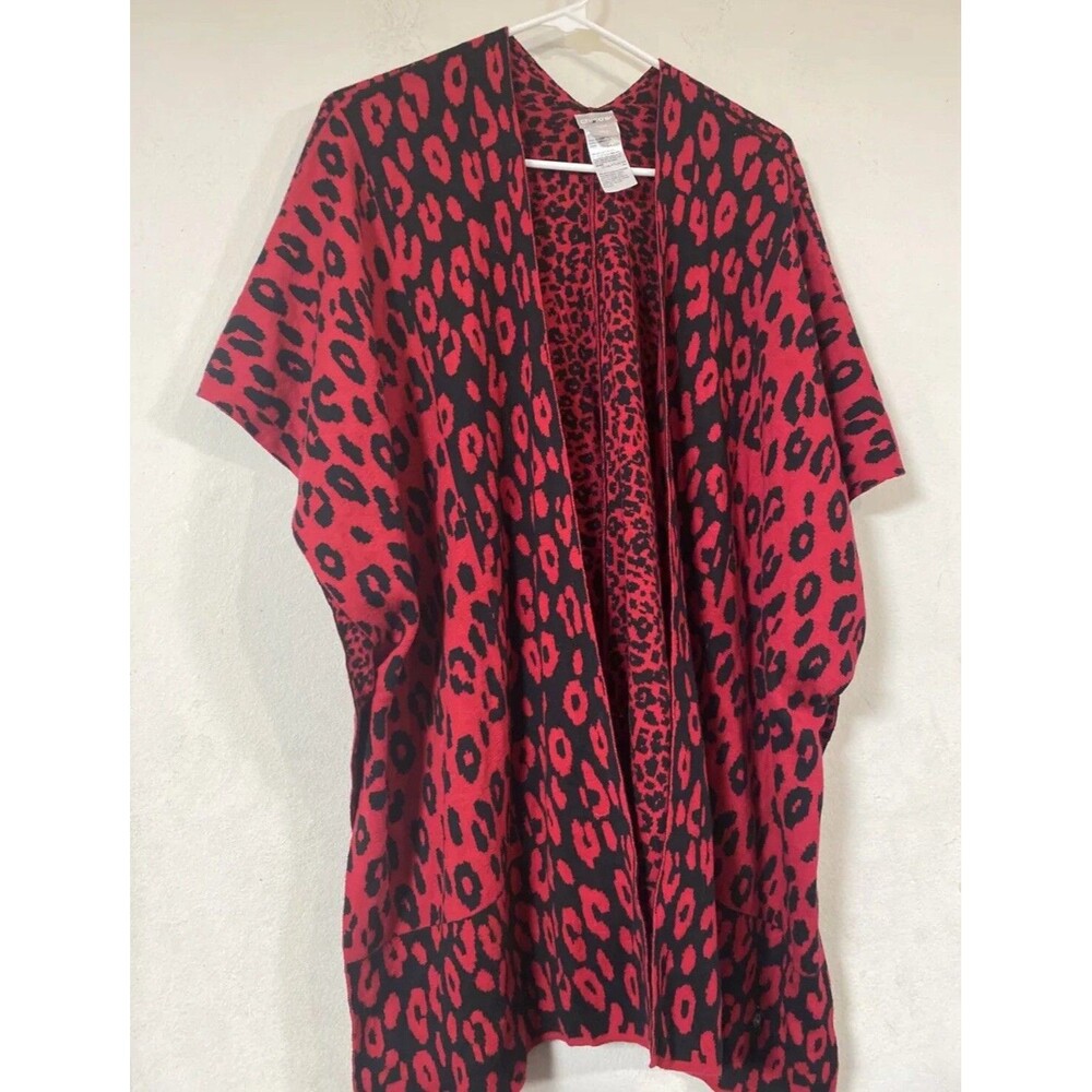 NWT Chicos Women Cardigan Sz S/M Button Closure In Side Print Leopard Red - Picture 2 of 12